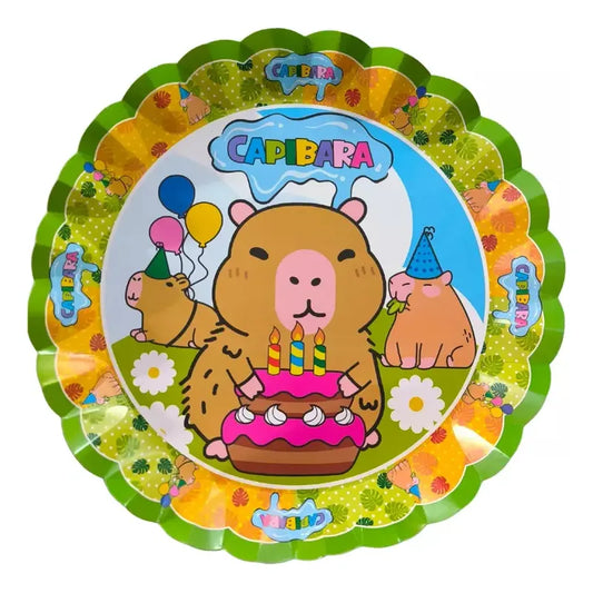 Pack 4 Bandejas Cumpleaños Capybara ,capibara (cartón 32 Cm) Marrón
