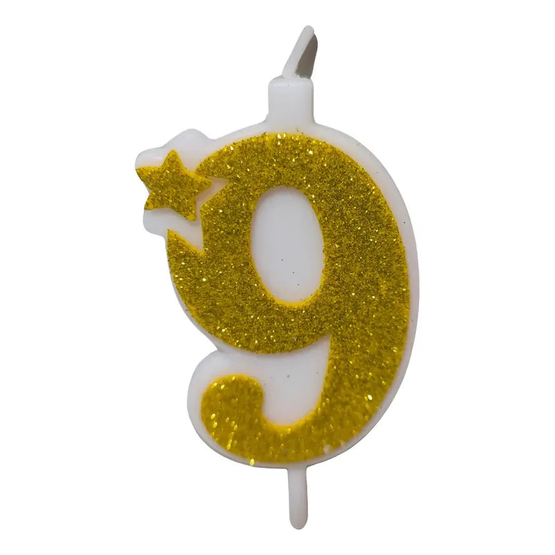 Vela De Numero Dorada Con Escarcha 12 Cm
