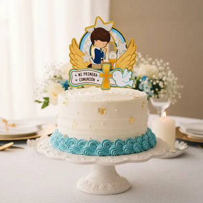 Topper Adorno Torta Mi Primera Comunión Niño Dorado