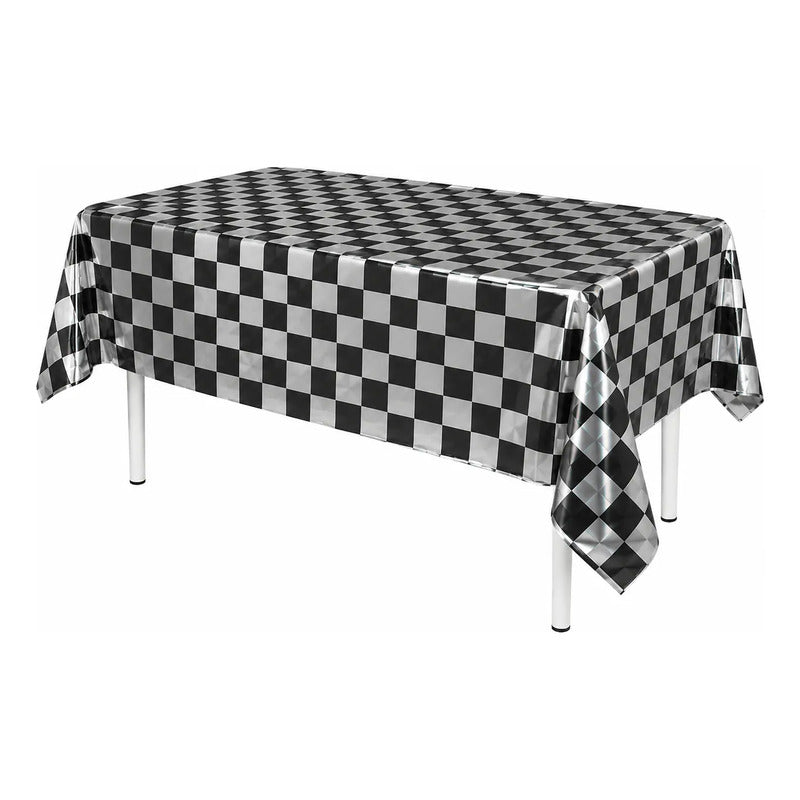 Mantel Plástico Ajedrez Negro Y Plateado 137x183 Plateado