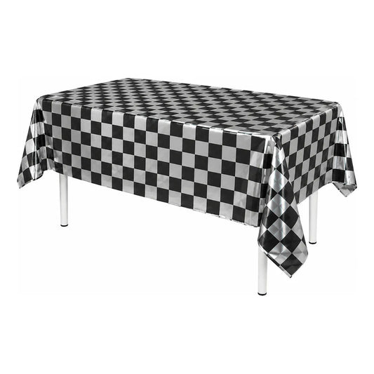 Mantel Plástico Ajedrez Negro Y Plateado 137x183 Plateado