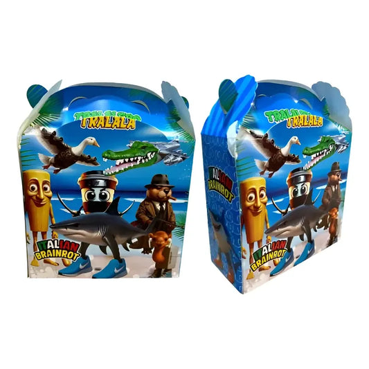 Pack 10 Cajitas De Cumpleaños Tralaleros Brainrot Azul