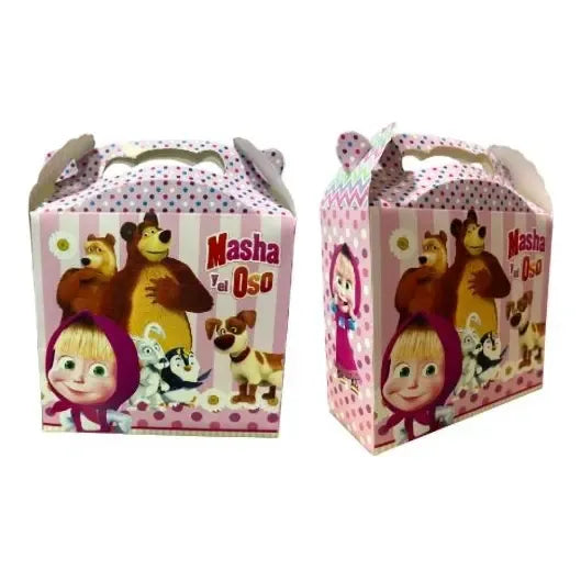 Masha Y El Oso Pack 10 Cajitas De Sorpresa Cumpleaños Rosa Con Detalles Multicolor