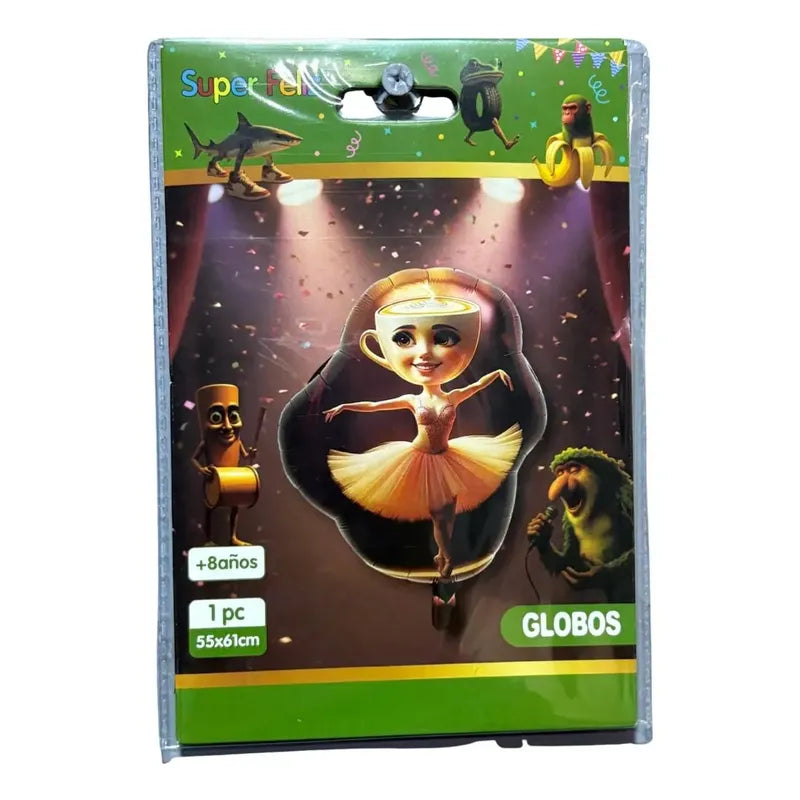 Set 4 Globos Metalizados De Cumpleaños Tralaleros Brainrot Verde