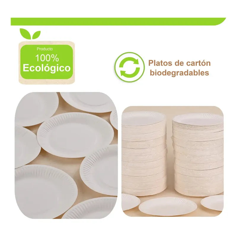 100 Platos De Carton # 3, Pastel Biodegradable, 15 Cm Color Blanco