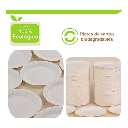 100 Platos De Carton # 3, Pastel Biodegradable, 15 Cm Color Blanco
