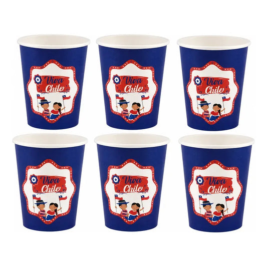 Vasos Desechables Polipapel Fiestas Patrias Chile 6 Unidades Azul