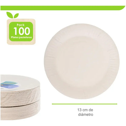 100 Plato Carton N°2 Desechable Fiesta Blanco 18cm Cumpleaño