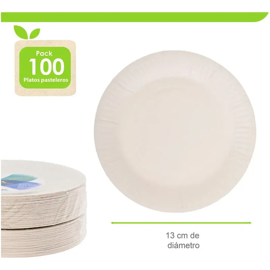 100 Plato Carton N°2 Desechable Fiesta Blanco 18cm Cumpleaño