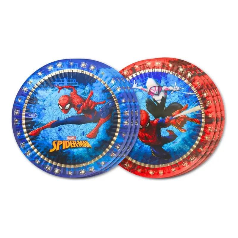 Set 6 Platos Cartón Spiderman 18cm Para Cumpleaños Azul Y Rojo Azul Rojo