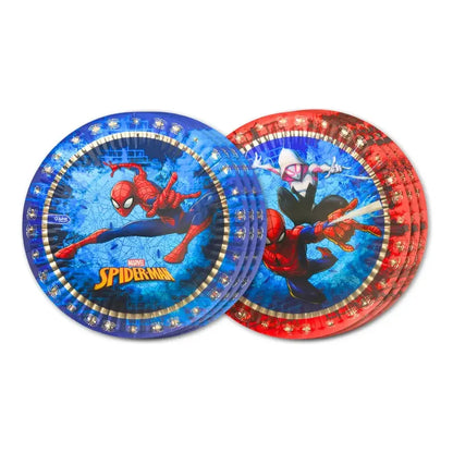 Set 6 Platos Cartón Spiderman 18cm Para Cumpleaños Azul Y Rojo Azul Rojo