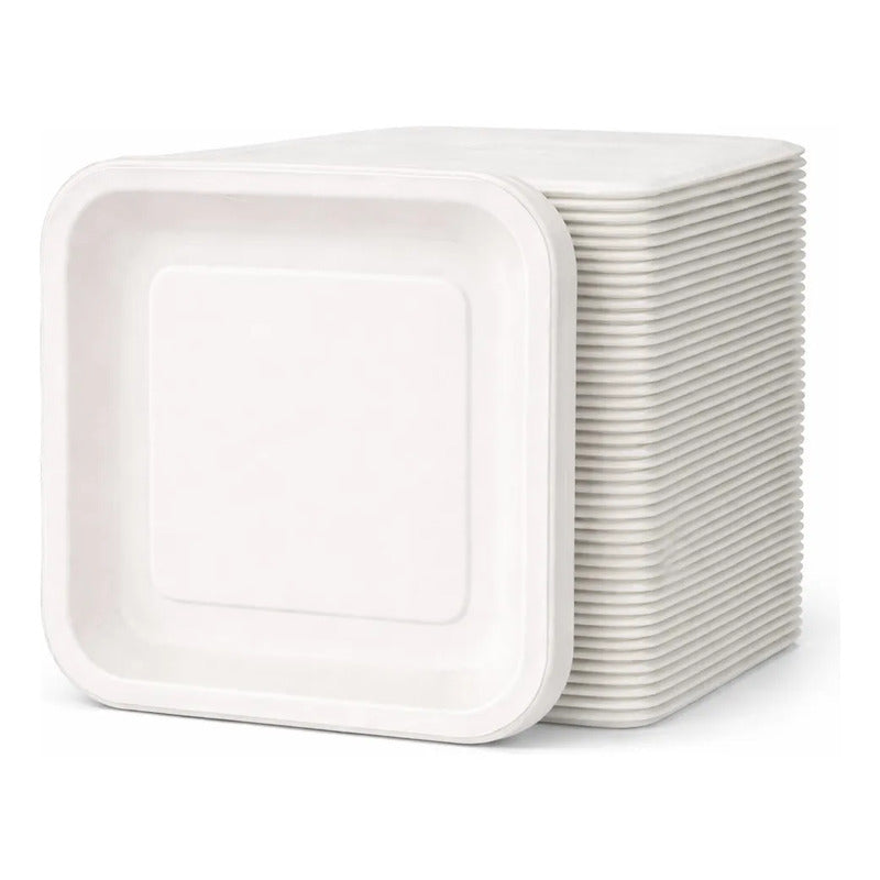 50 Platos Desechables Cuadrados Biodegradables Blancos 18 Cm Blanco