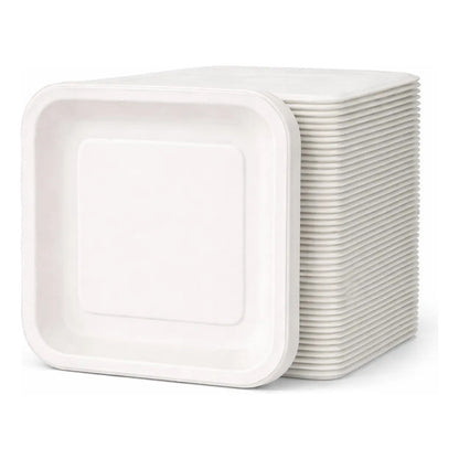 50 Platos Desechables Cuadrados Biodegradables Blancos 18 Cm Blanco