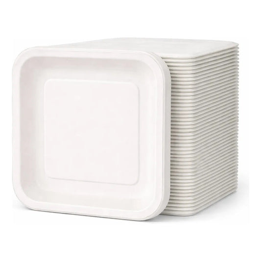 50 Platos Desechables Cuadrados Biodegradables Blancos 18 Cm Blanco