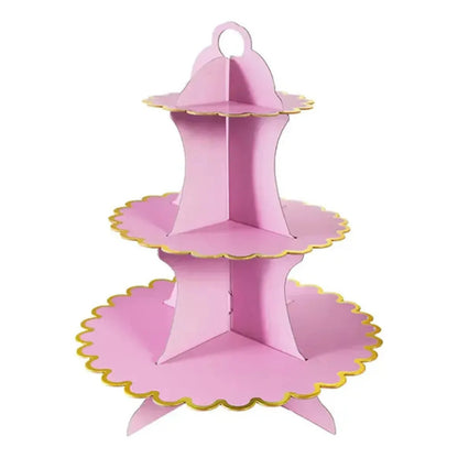 Bandeja Porta Cupcakes Cumpleaños Diseños Globifiesta Color Rosado Bordes Dorado