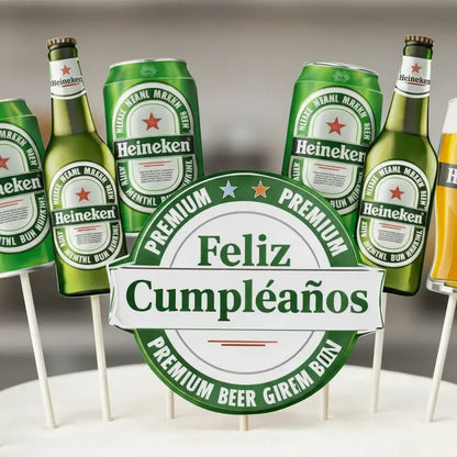 Set Toppers Heineken Para Torta Cumpleaños Deportes Verde
