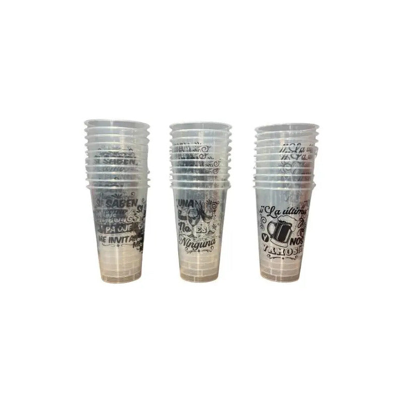 10 Vasos Reutilizables Dieciocheros Frases Típicas 500 Ml Transparente