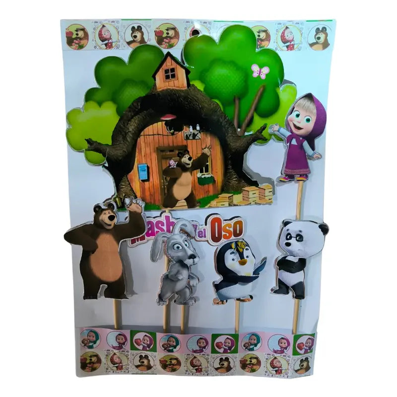 Pack 6 Topper Para Torta De Cumpleaños Masha Y El Oso  Multicolor Masha Y El Oso