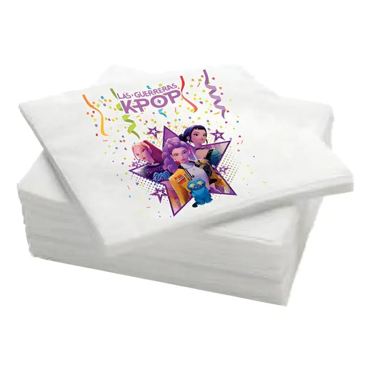 12 Servilletas Desechables Cumpleaños Guerreras Kpop Huntrix Blanco
