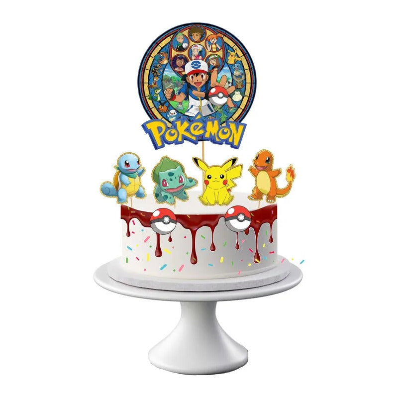 Set Toppers Para Torta Pokémon Decoración Infantil Cotillón Amarillo