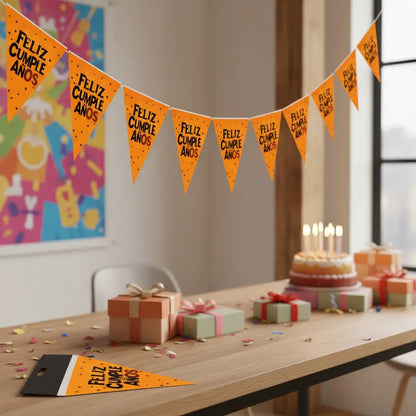 Guirnalda Banderín Feliz Cumpleaños Fluor Fiesta Naranja
