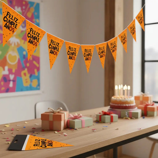 Guirnalda Banderín Feliz Cumpleaños Fluor Fiesta Naranja