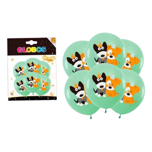 Pack 6 Globos Cumpleaños Mascotas  Cotillón Animales Verde Claro