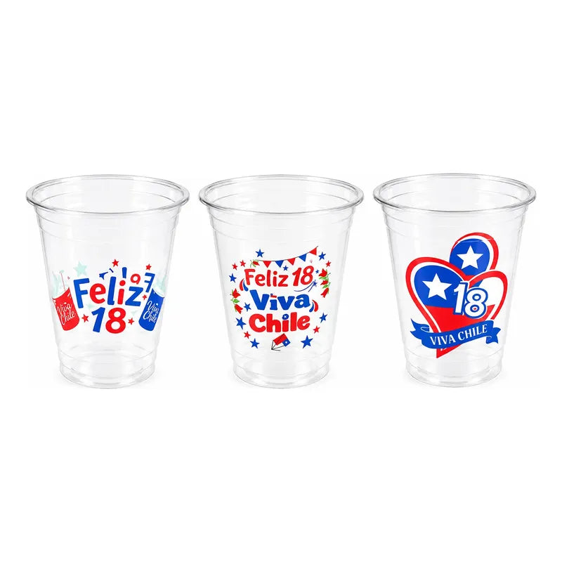 Pack 10 Vasos Plásticos 500cc Fiestas Patrias Frases Transparentes