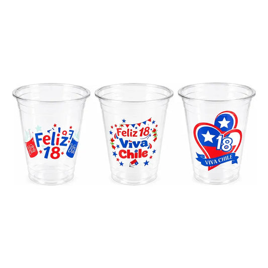 Pack 10 Vasos Plásticos 500cc Fiestas Patrias Frases Transparentes