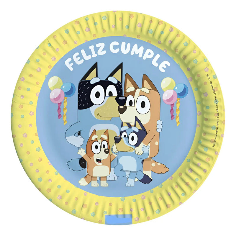 Platos Cumpleaños Bluey Bingo 6 Unidades Amarillo