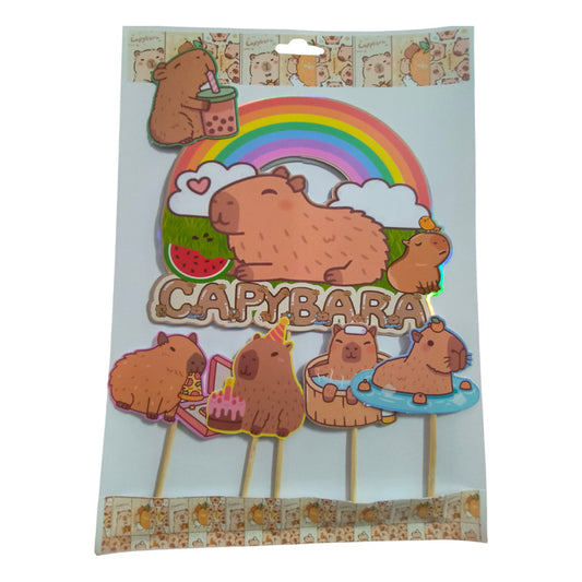 Pack 6 Topper Torta Cumpleaños Capibara Capybara