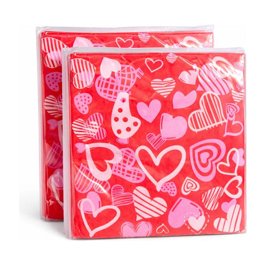 16 Servilletas Desechables Corazones Fiesta San Valentín Rojo