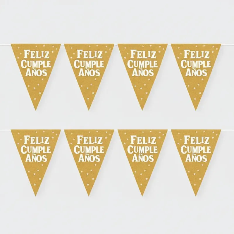 Banderín  Triángulos Feliz Cumpleaños  Decoración Fiesta Dorado