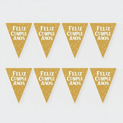Banderín  Triángulos Feliz Cumpleaños  Decoración Fiesta Dorado