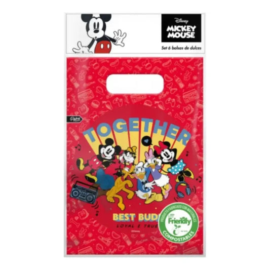 Set Bolsas Dulceras Cumpleaños Mickey Mouse X 6 Unidades Rojo Mickey Mouse