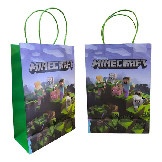 Pack 10 Bolsas De Papel De Cumpleaños Minecraft 32*22 Verde