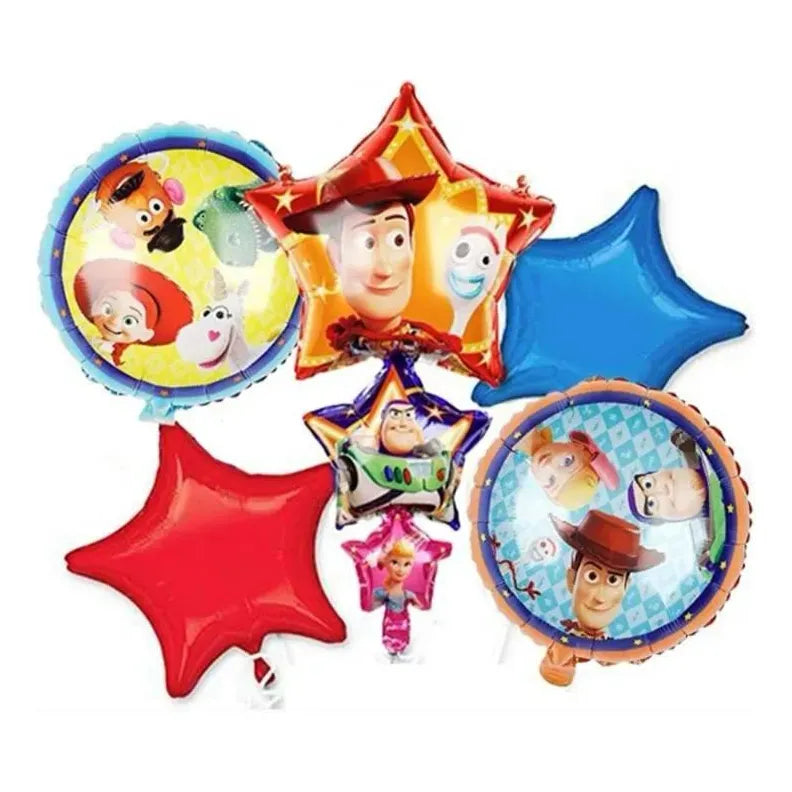 Set Globos Metalizados Toy Story Cotillón Cumpleaños 7 Pcs Azul