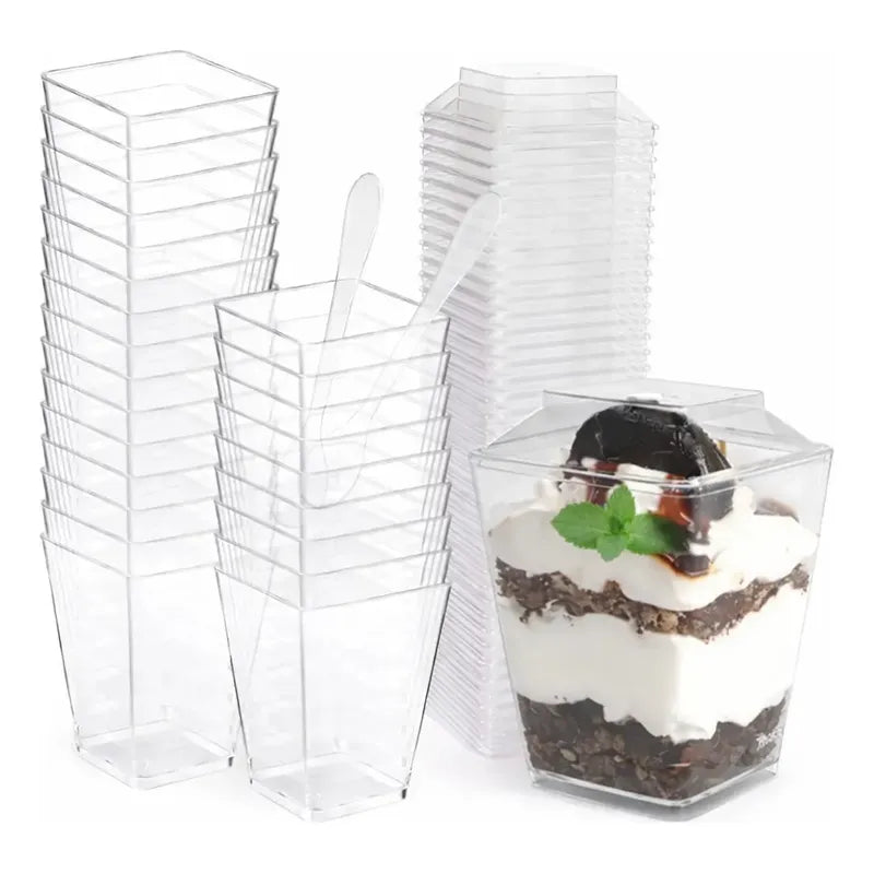 Set 10 Vasos Cuadrados Acrílicos Para Postre 120 Ml Transparente