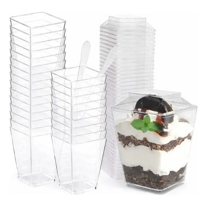 Set 10 Vasos Cuadrados Acrílicos Para Postre 120 Ml Transparente