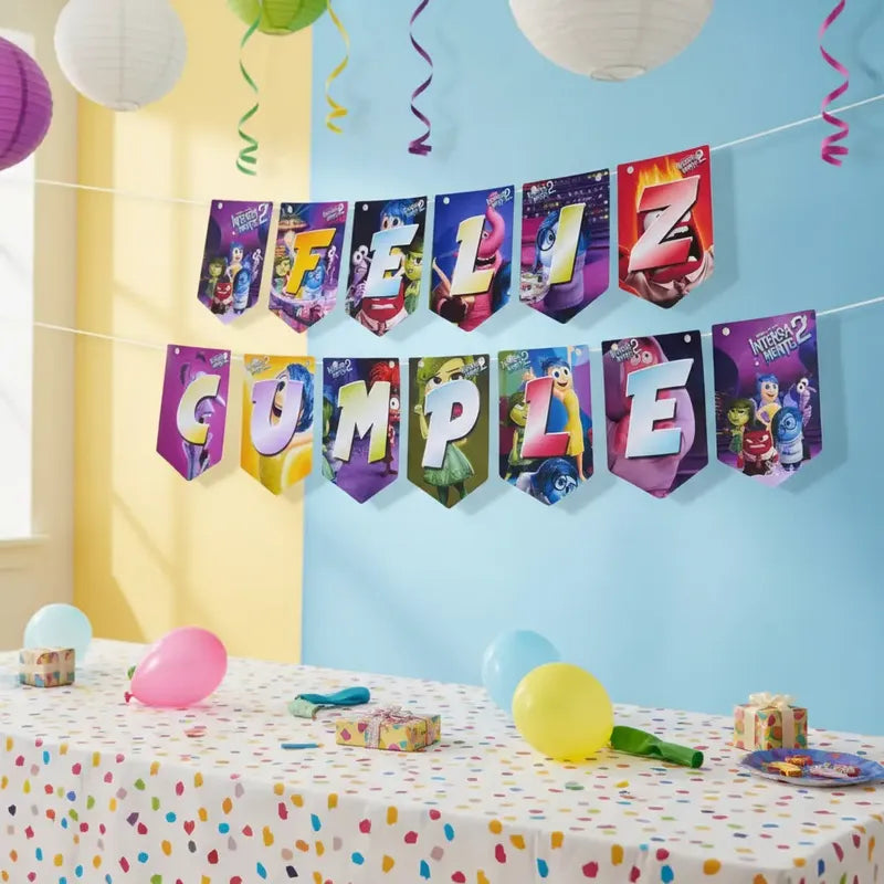 Banderín Feliz Cumpleaños Intensamente 2 Decoración Fiesta Violeta