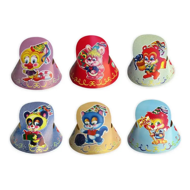 10 Gorros De Cumpleaños Cotillón Retro Vintage Ochentero Surtido