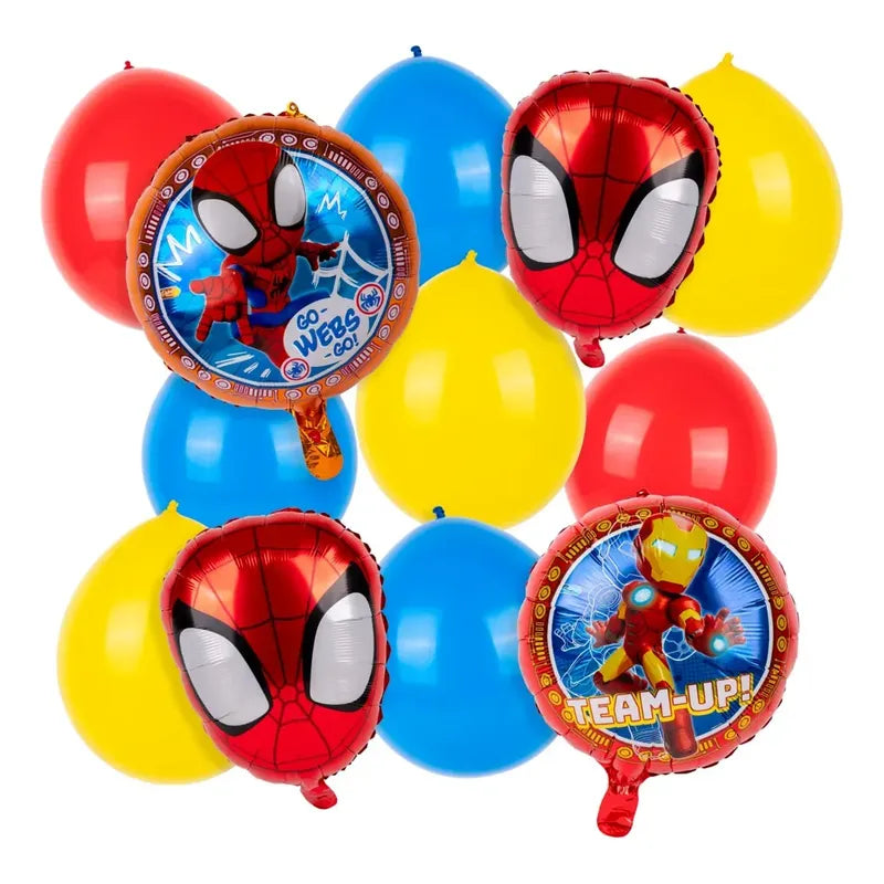 Bouquet Globos Liso, Confeti Y Nylon Spidey 12 Unidades