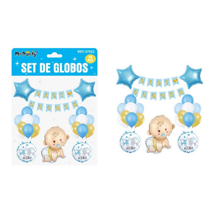 Set De Globos Decoración Baby Shower Niño Celeste