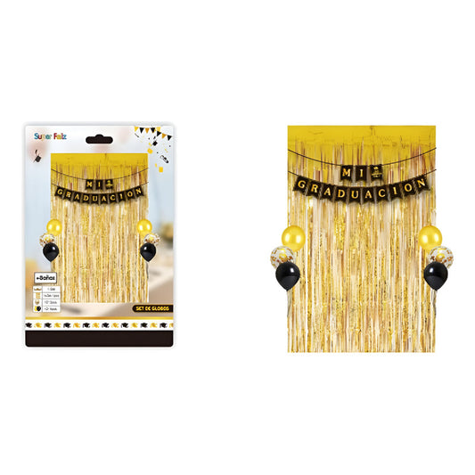 Set Decoración Graduación Cotillón Dorado
