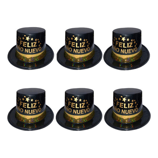 Pack 3 Gorros Plástico Feliz Año Nuevo Negro