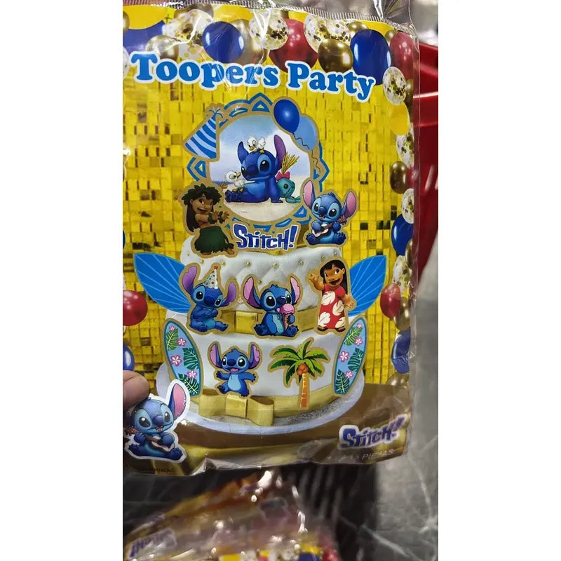 Set Toppers Adorno Torta Stitch Fiesta Cumpleaños Azul