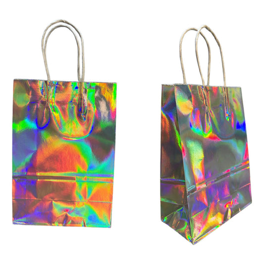 Pack 12 Bolsas Cumpleaños Papel Metalizada Plateada 16x21 Cm