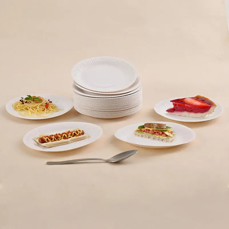 100 Platos De Carton # 3, Pastel Biodegradable, 15 Cm Color Blanco