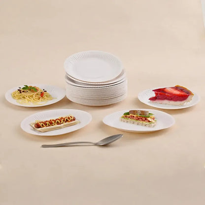 100 Platos De Carton # 3, Pastel Biodegradable, 15 Cm Color Blanco