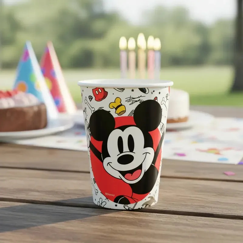 Vaso Cumpleaños Mickey Mouse Clásico X 6 Cotillón Activarte Blanco